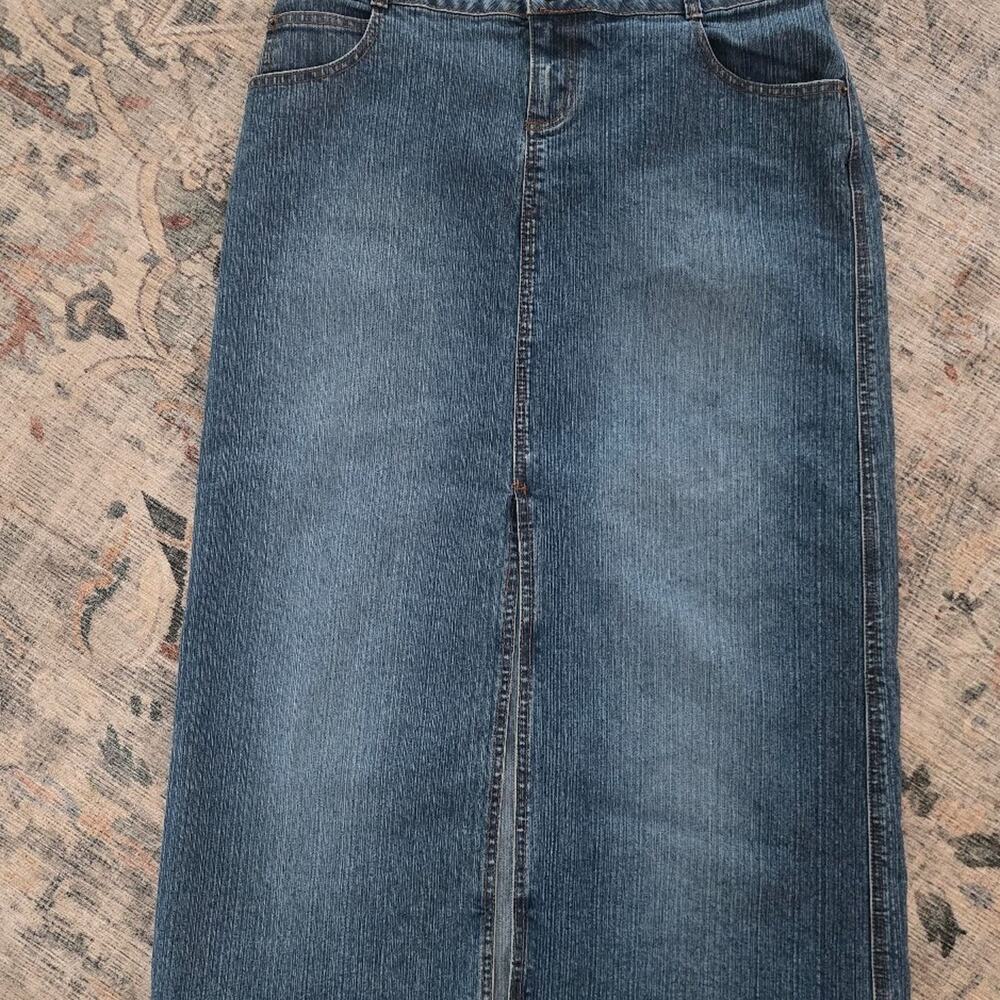 Carolina Blues Y2K Denim Maxi Skirt Size 10 front slit